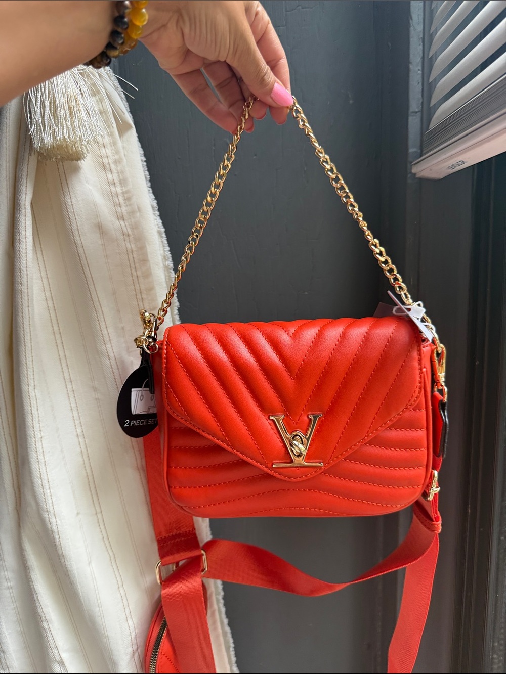 Quilted Crossbody Bag - guitar strap & chain strap included 8 by 6 by 3 - Picture 9 of 15